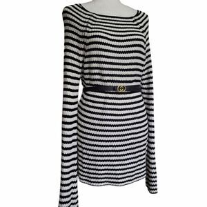 Davina striped black and white crochet mini dress